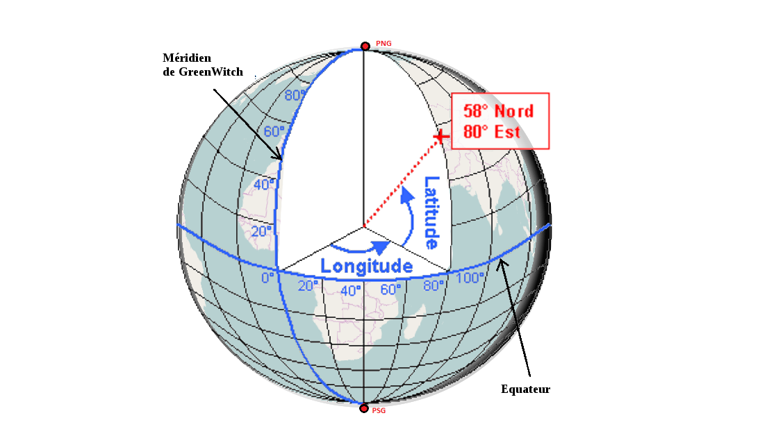 Latitude et longitude sur le globe terrestre