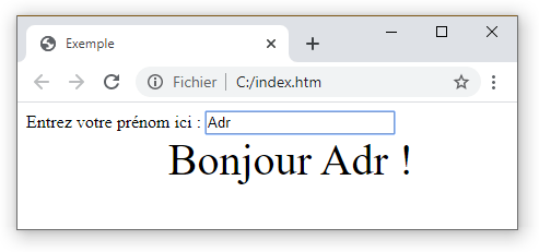 Fenêtre du navigateur avec la page attendue